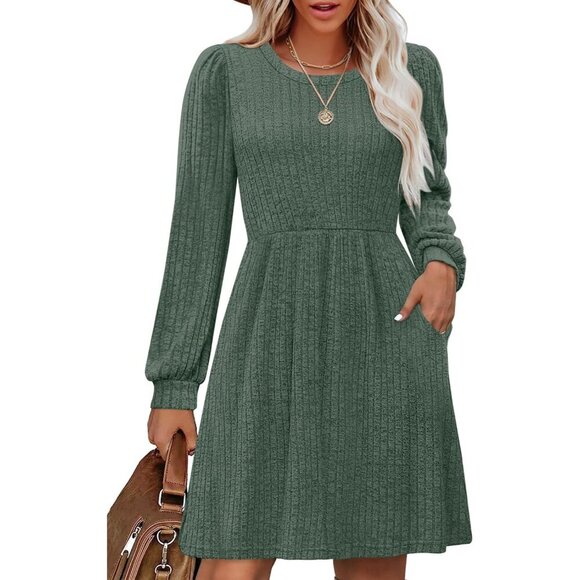 Dresses & Skirts - Knit Sweater Dress Women's Casual Long Sleeve Empire Waist Daywear
